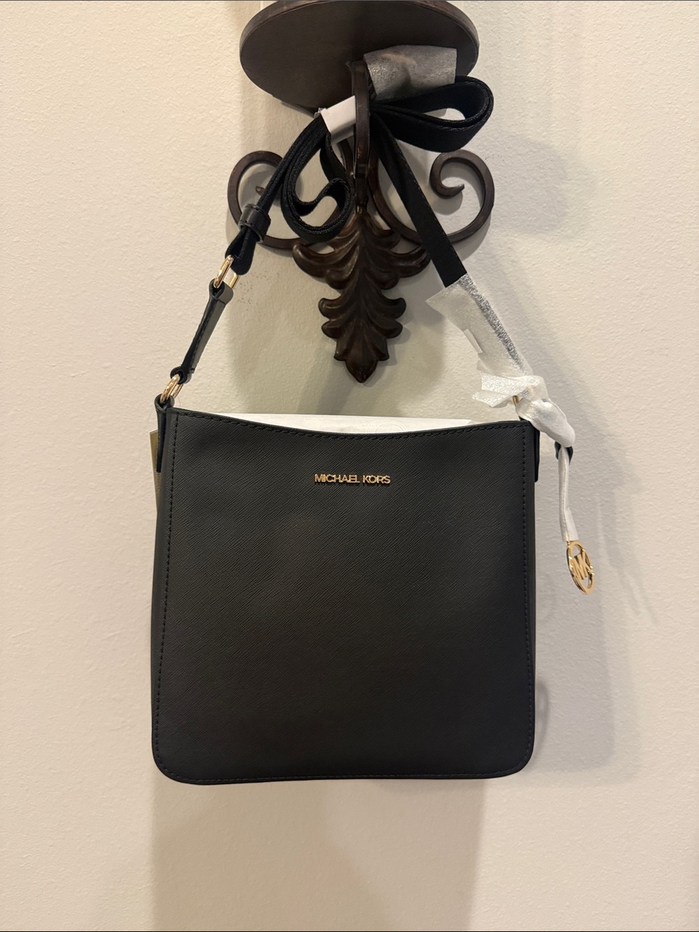 Michael Kors Black Crossbody with Black Trim and Gold Hardware